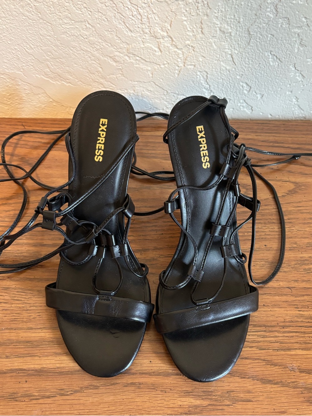 Express Black Lace-Up Strappy Heels with Ankle Ties